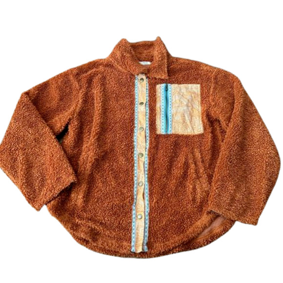 Free People We The Free Med Burnt Orange This and That Cardi Sherpa Jacket NWOT - Picture 1 of 11